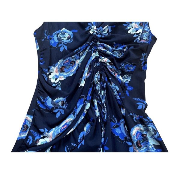 Halogen Navy Blue Floral Ruched Midi Dress M - Picture 7 of 16